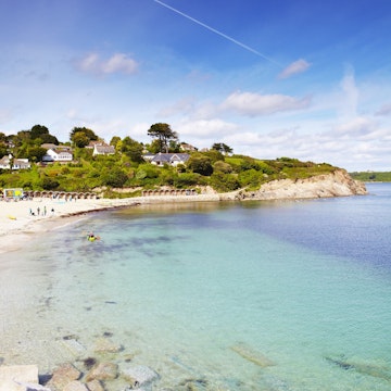 Overview of Maenporth Beach.