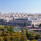 Aerial view of Paris centered on the Musée d’Orsay but also including the Seine River, the Jardin des Tuileries, the Musée national de la Légion d'honneur et des ordres de chevalerie, the Université Paris Descartes, the Église Saint-Sulpice, the Palais du Luxembourg and the Panthéon de la Sorbonne.
