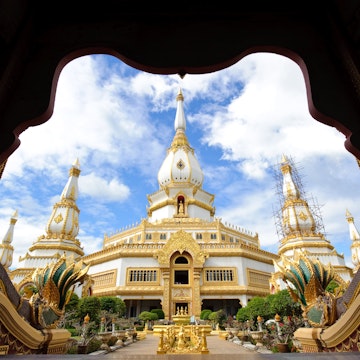 Phra Maha Chedi Chai Mongkol located on the premises of Wat Pha Namthip Thep Prasit Vararam, Roi Et, Thailand.
