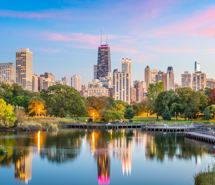 Chicago, Illinois, USA downtown skyline from Lincoln Park at twilight.; Shutterstock ID 1211477890; purchase_order:65050 - Digital Destinations and Articles; job:Online Editorial; client: Chicago: A Lincoln Park and Old Town neighborhood guide; other:Joe Bindloss
1211477890