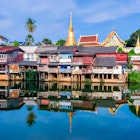 Thailand - March 27, 2021 : Scenic view reflection of House and Temple Chanthaboon Waterfront Community located at Chanthaboon Riverside, Landmark of Chanthaburi License Type: media Download Time: 2024-04-01T03:03:45.000Z User: gwencotter Is Editorial: Yes purchase_order: